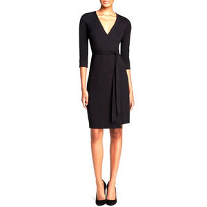 DVF Diane von Furstenberg New Julian Two Wrap Black 3/4 Sleeve V neck 10